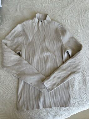 Aritzia Babaton Ribbed Mock Neck Long Sleeve - Light Beige